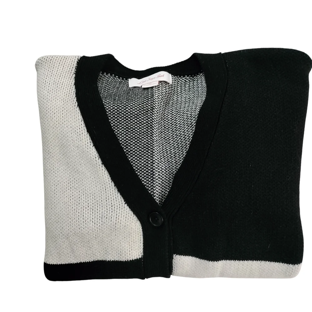 Lisa Says Gah Lauda Cardigan Black White Colorblock Oversized Knit Size M/L